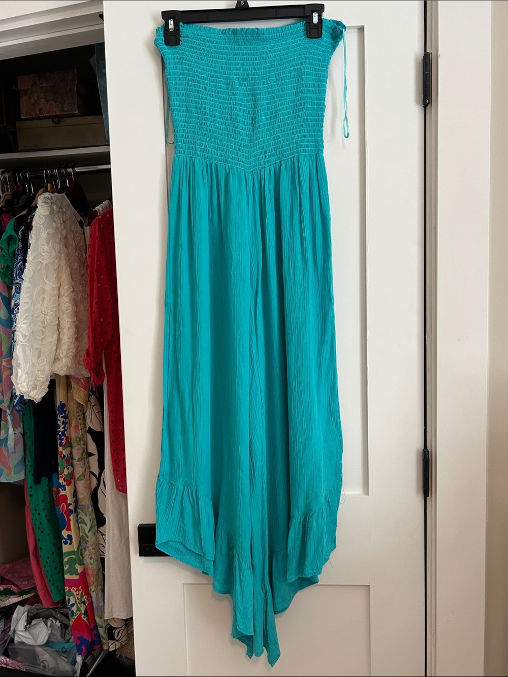 Angie Turquoise Asymmetrical Strapless Romper